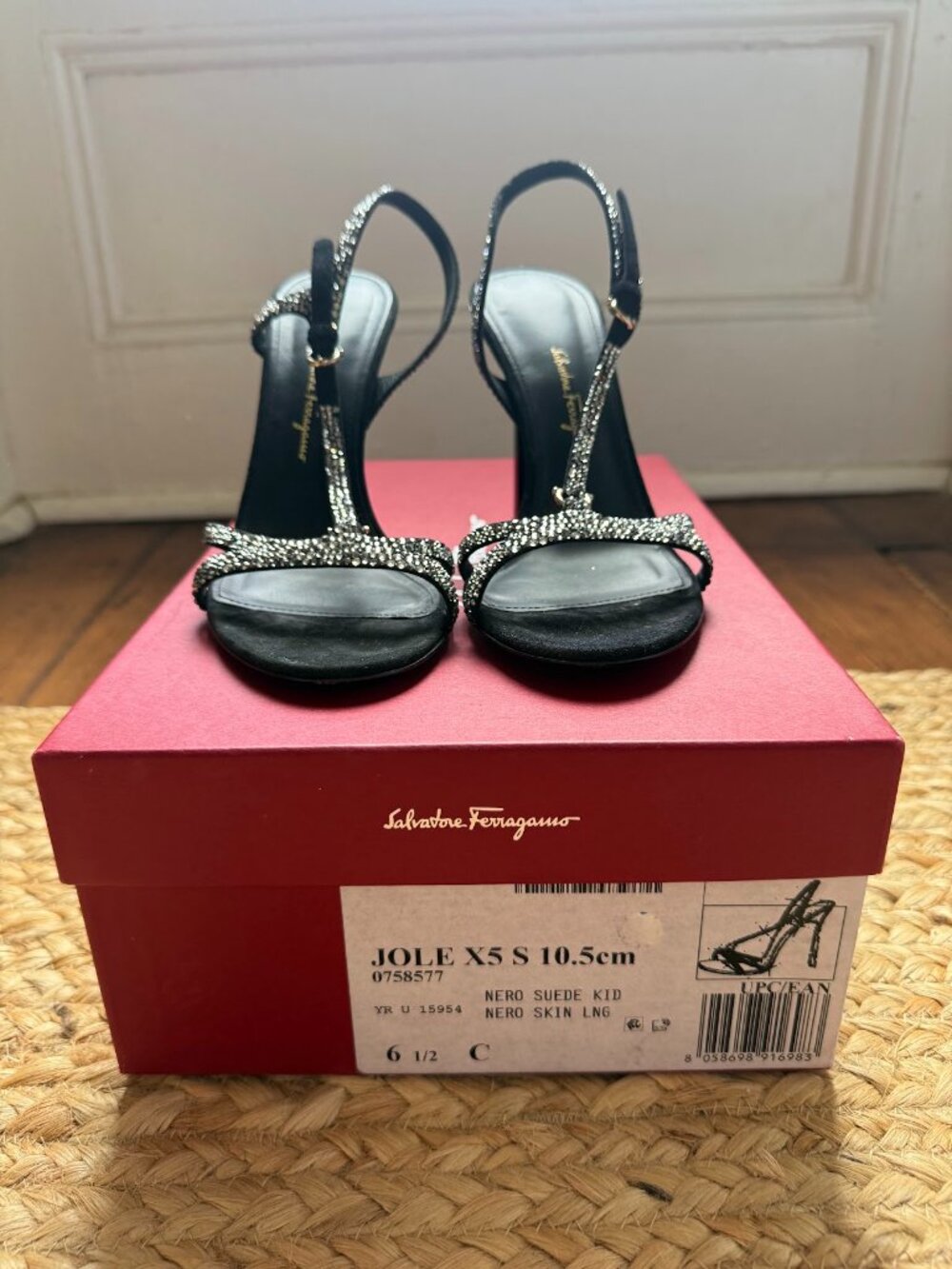 Ferragamo Suede Sandals with crystals in Box